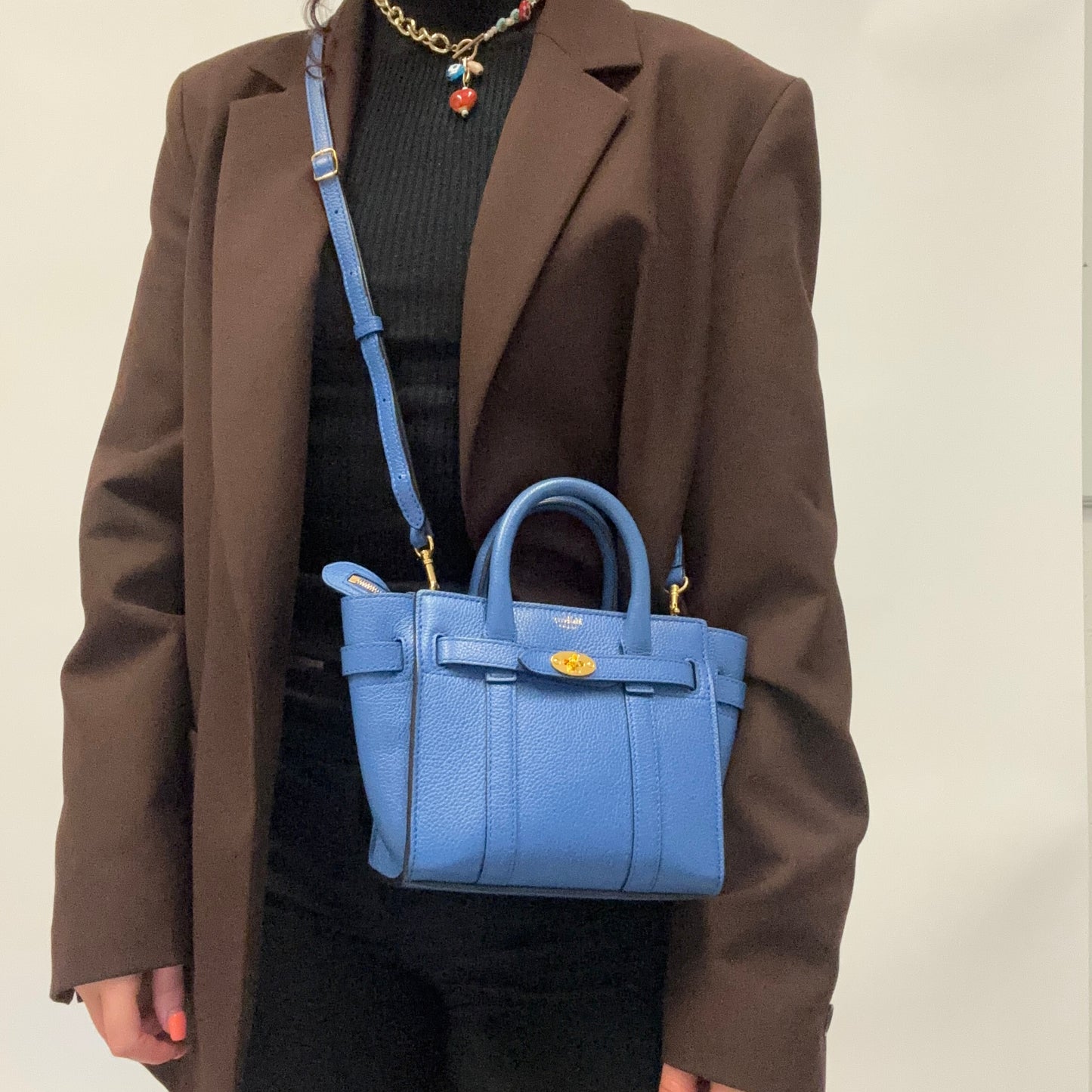 Mulberry Zipped Bayswater Micro In Porcelain Blue