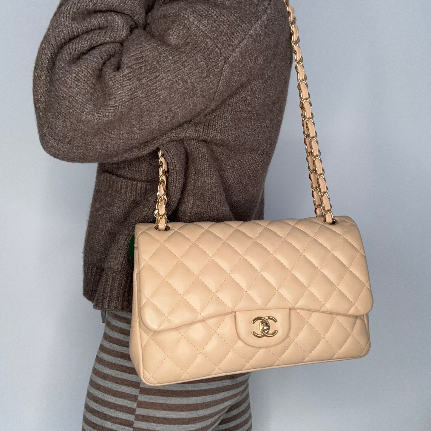 Chanel Classic Double Flap Beige Caviar With Gold Hardware 2023
