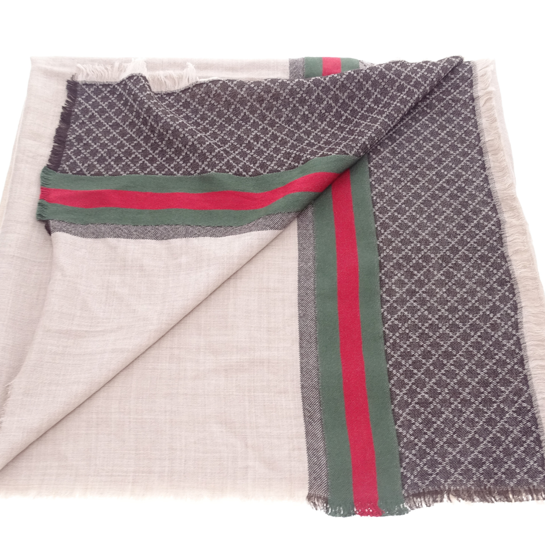 Gucci Wool & Silk Diamante Web Pattern Beige Shawl