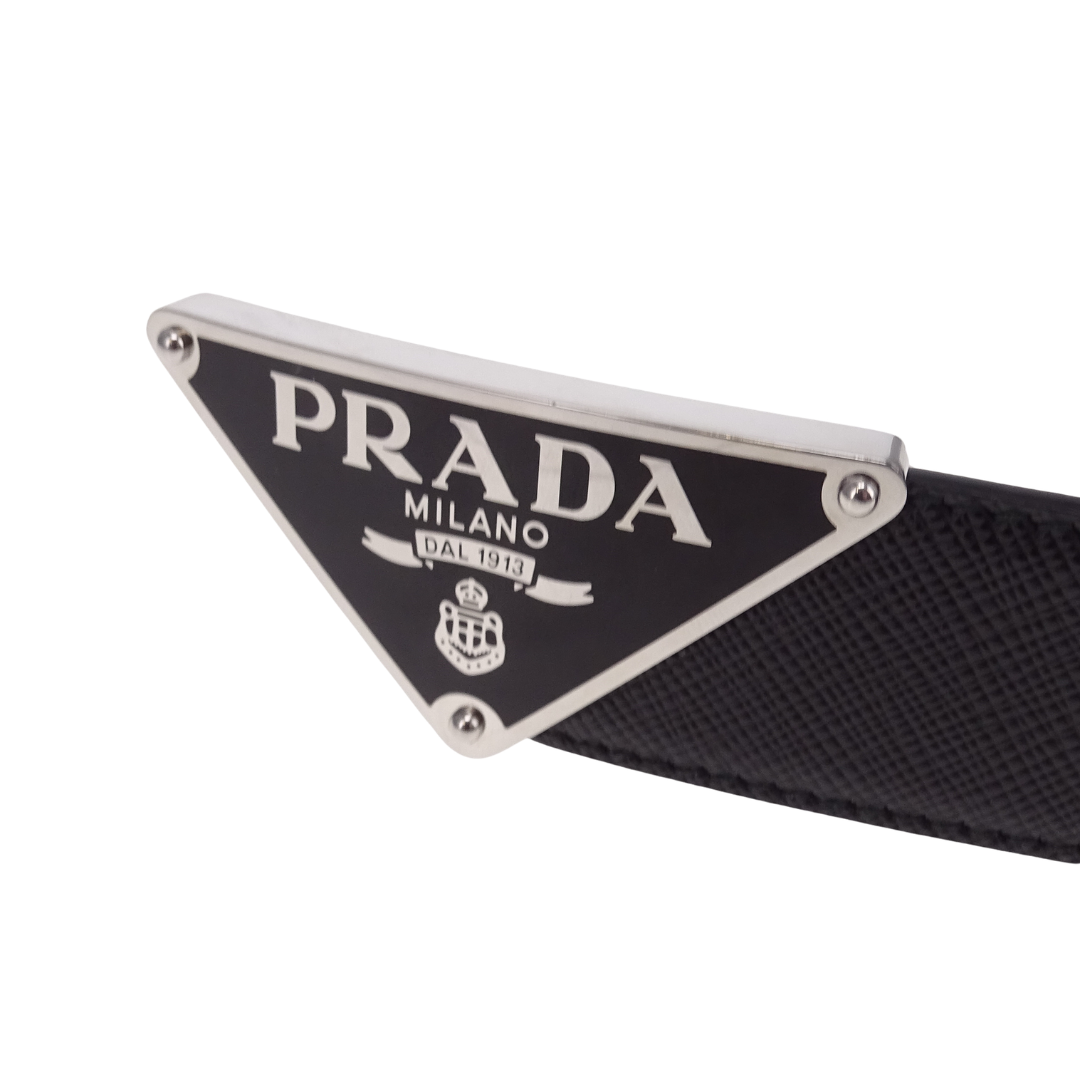 Prada Triangle Belt Black Saffiano 85cm