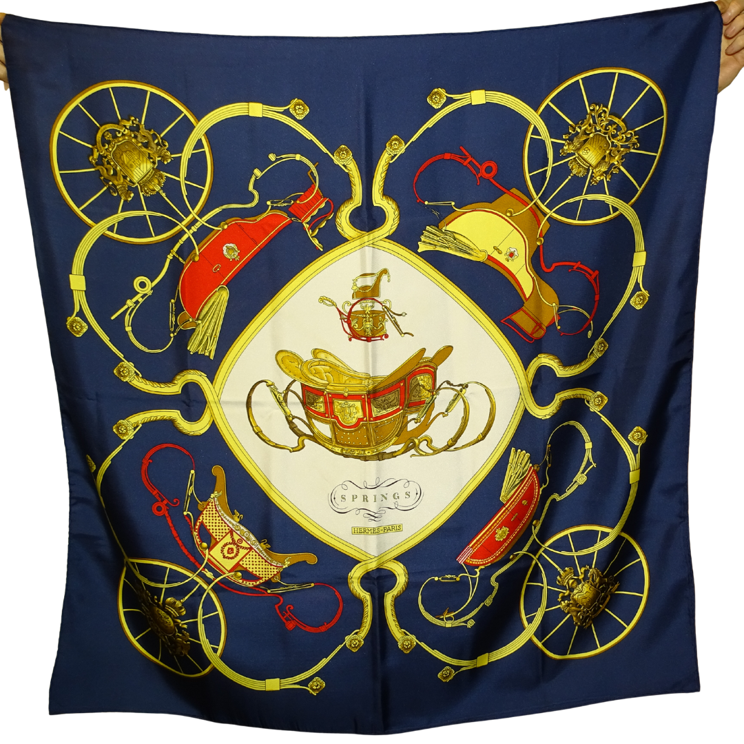 Hermes Springs Navy 100% Silk Scarf 90