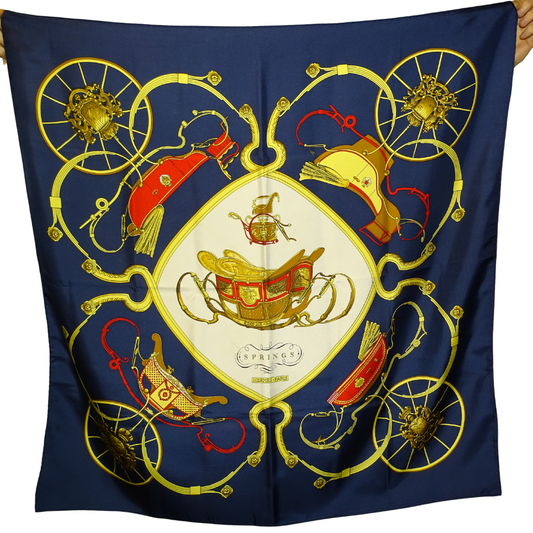 Hermes Springs Navy 100% Silk Scarf 90