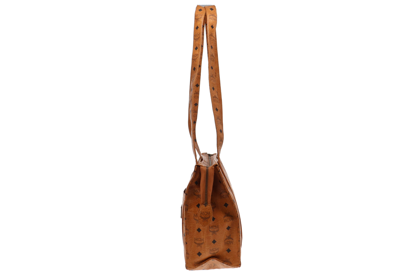 MCM Visetos Cognac Leather Shoulder Bag