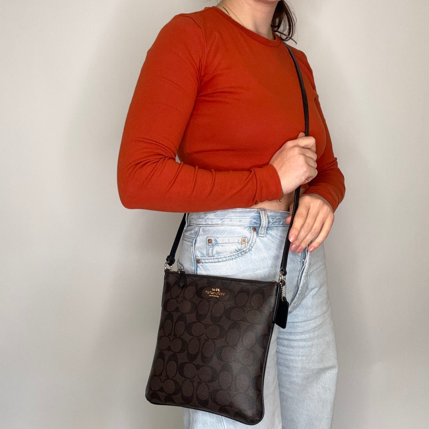 Coach Signature Slim Crossbody Messenger Bag Brown