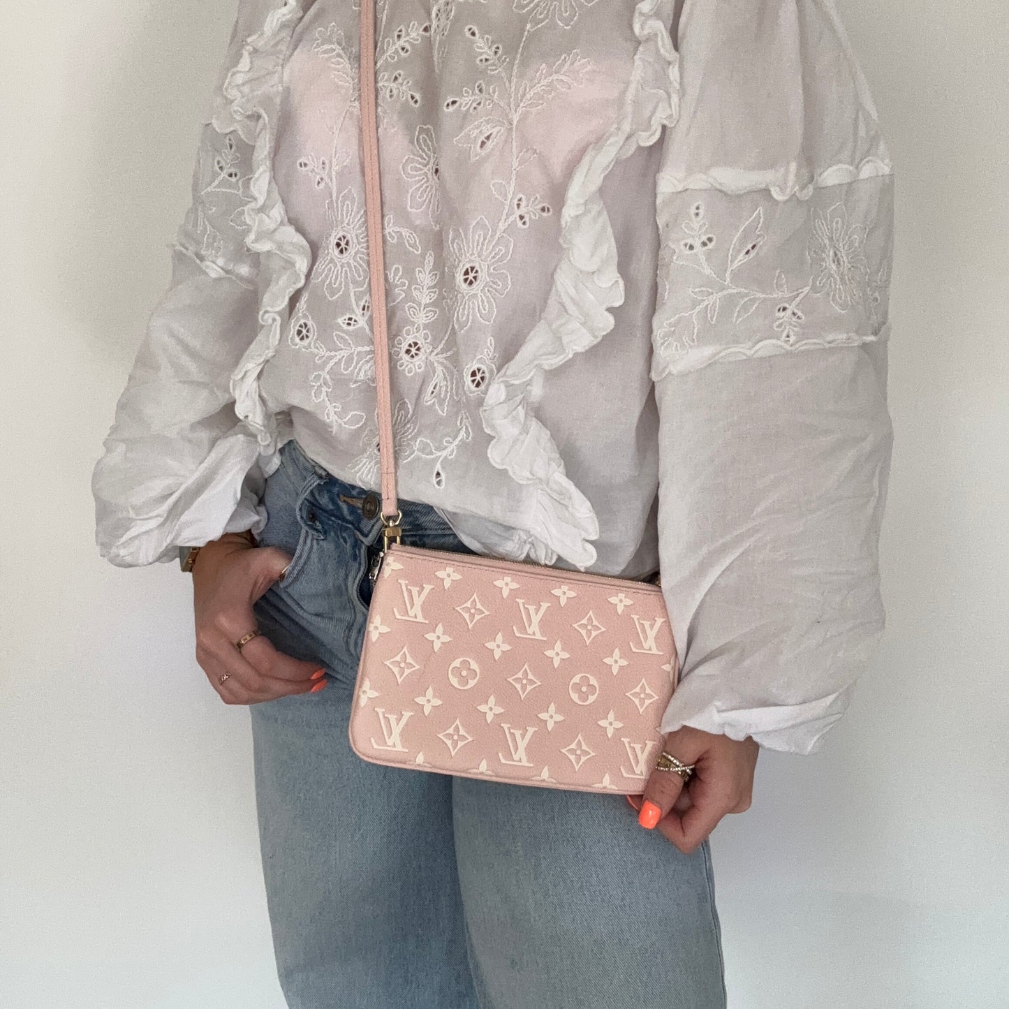 Louis Vuitton Double Zip Pochette Candy Pink/White Empreinte (NFID)