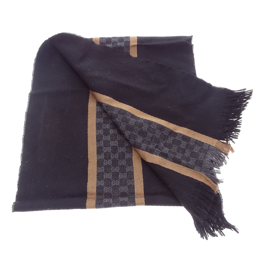 Gucci Wool & Silk Gold Stripe & Black Scarf