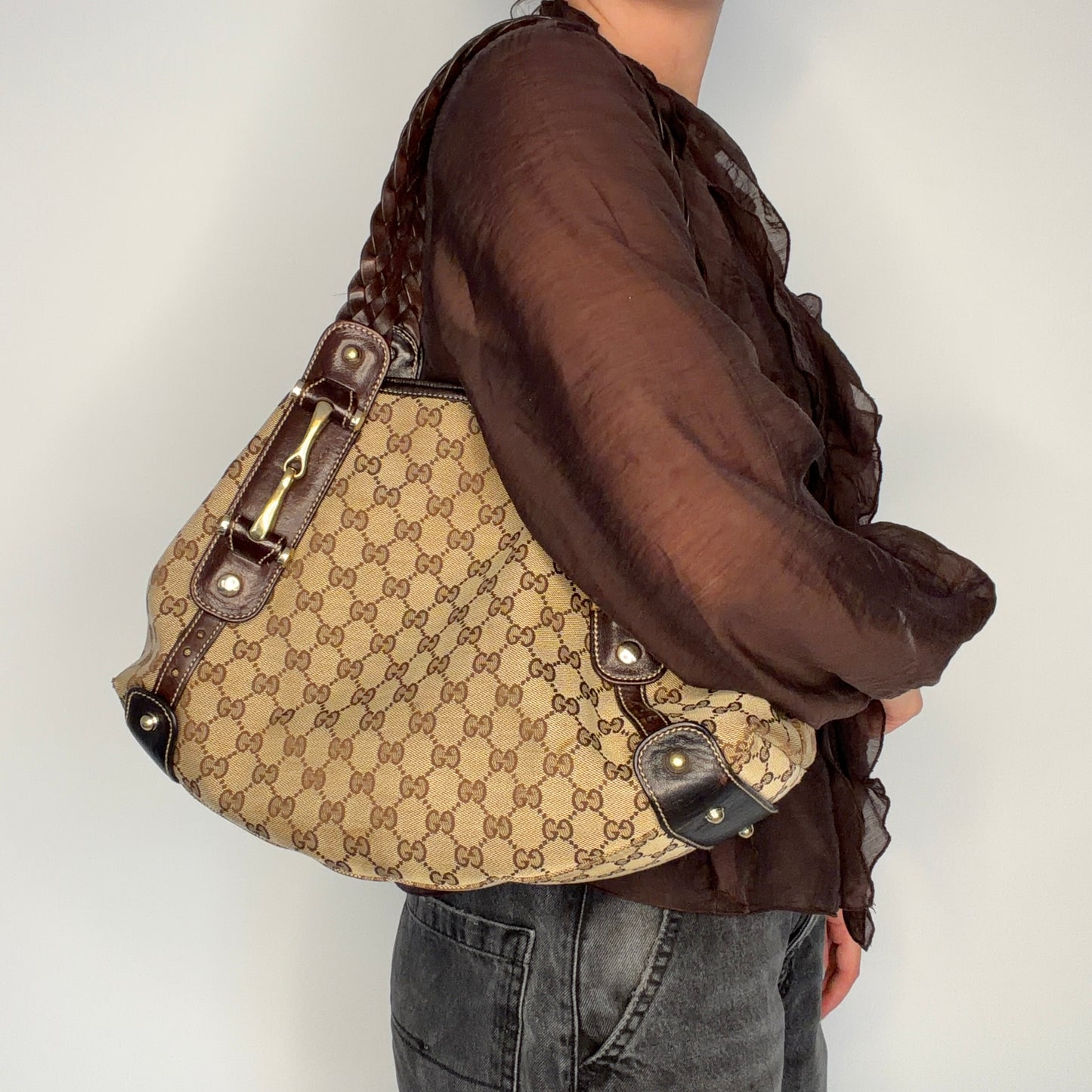 Gucci Pelham Horsebit Shoulder Bag GG Canvas Vintage