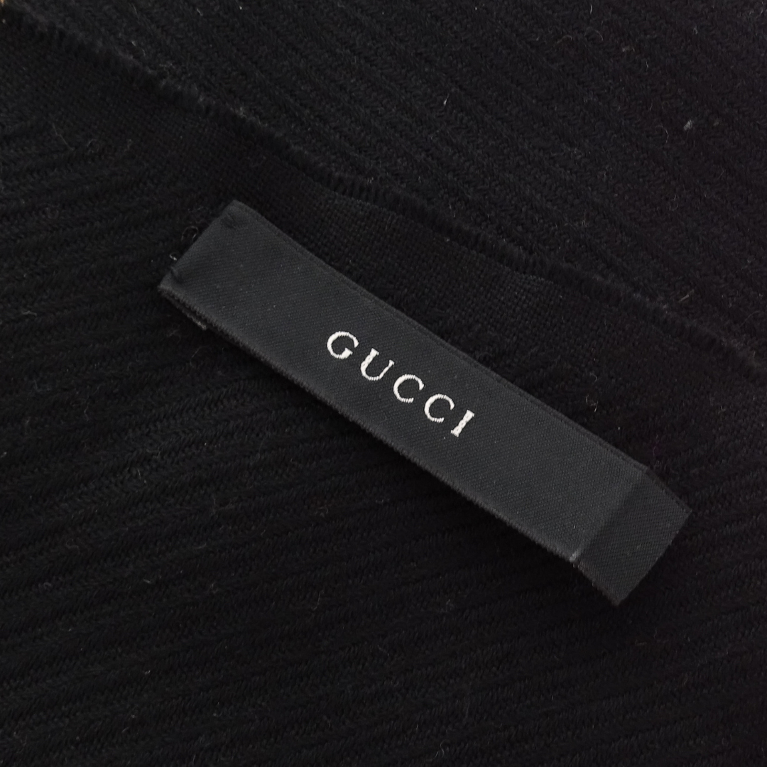 Gucci Wool & Silk Gold Stripe & Black Scarf