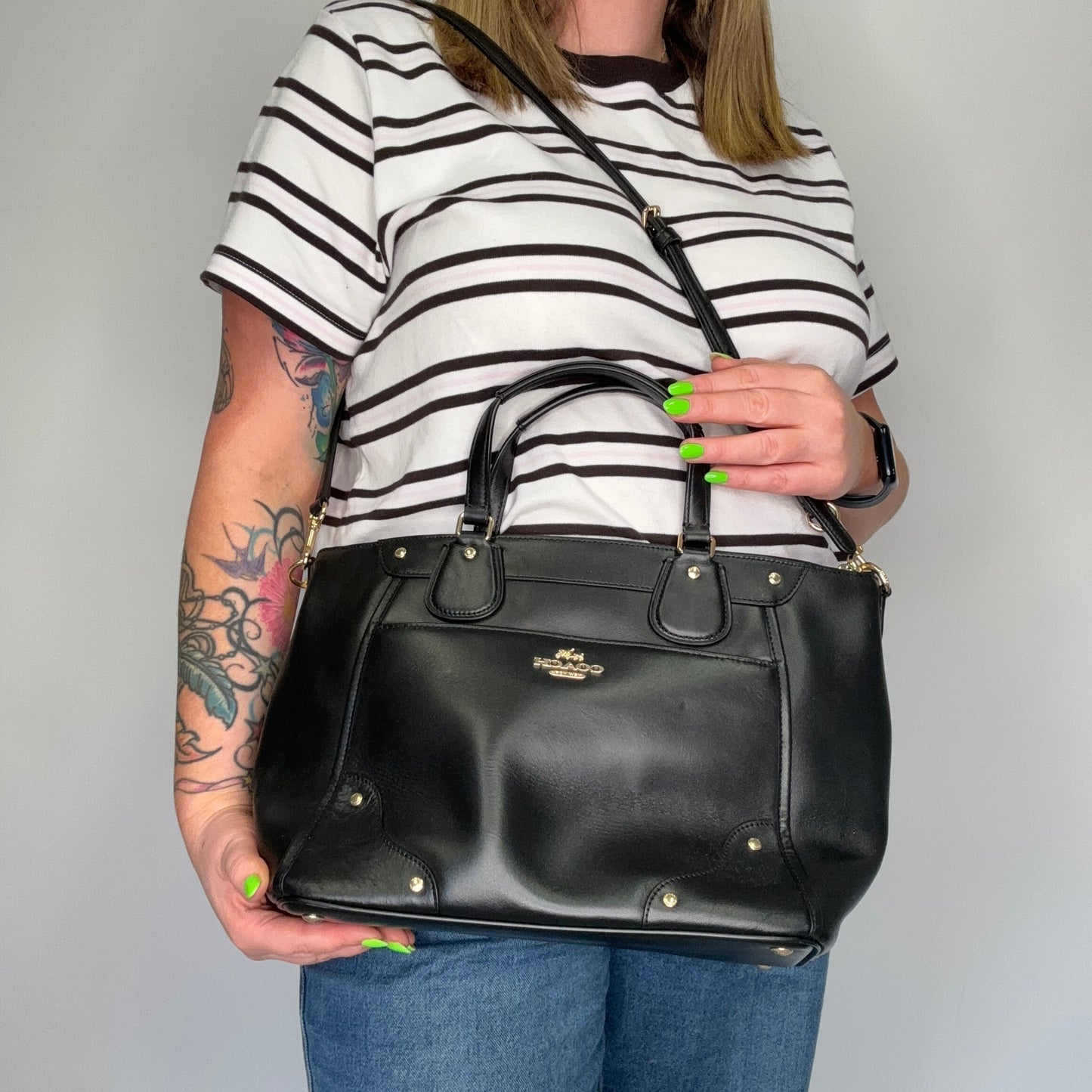 Coach Tote with Strap Black Smooth Leather