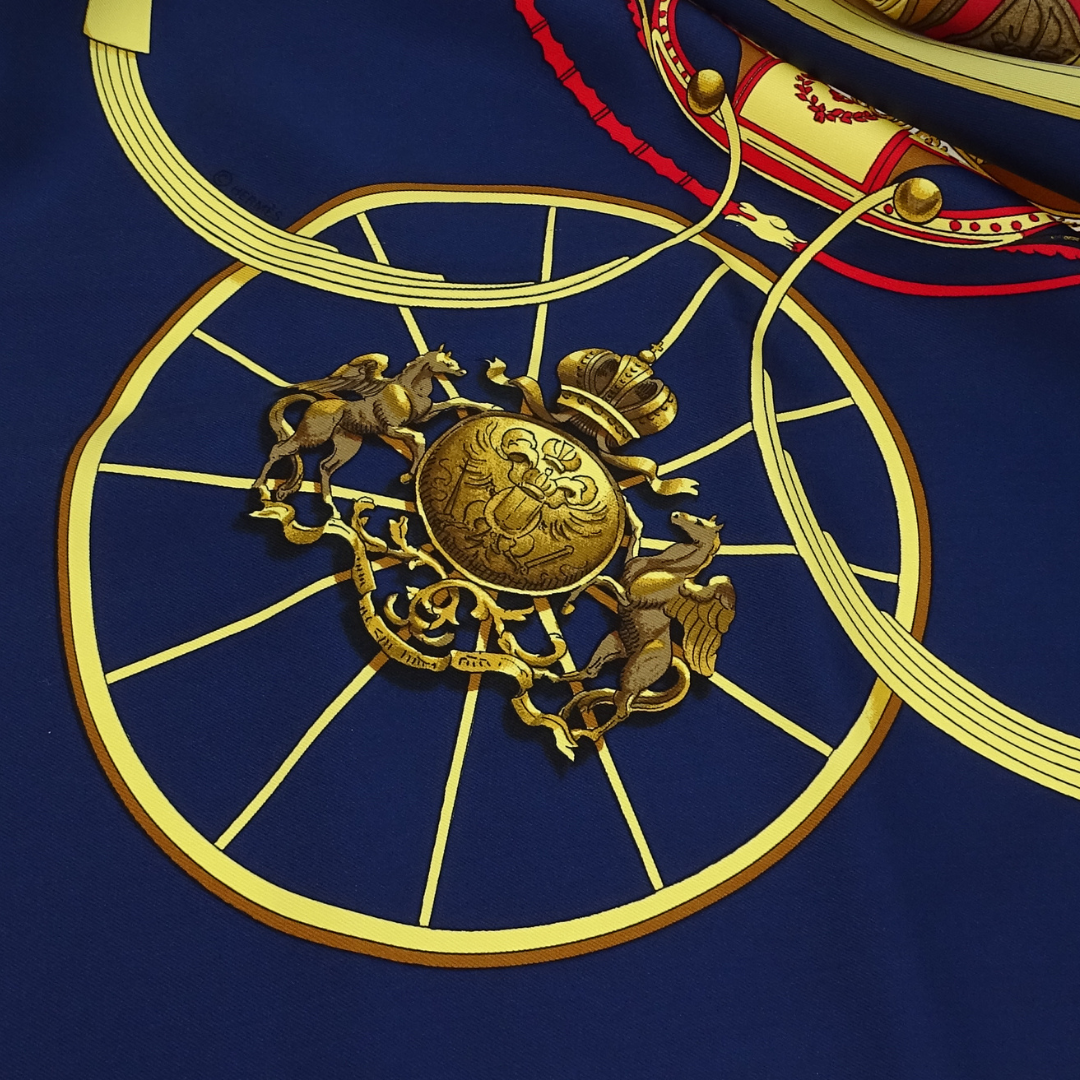 Hermes Springs Navy 100% Silk Scarf 90
