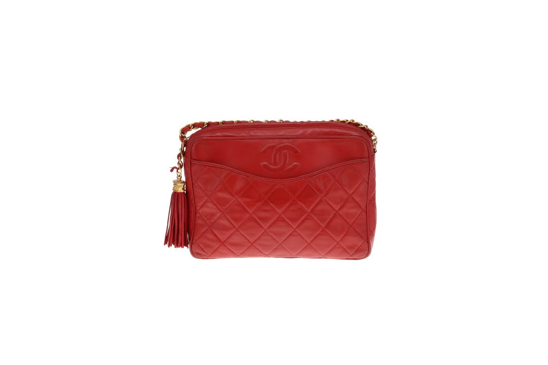 Chanel Vintage Matelasse Lambskin CC Camera Bag Red