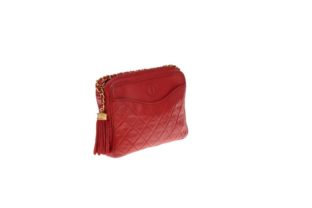 Chanel Vintage Matelasse Lambskin CC Camera Bag Red