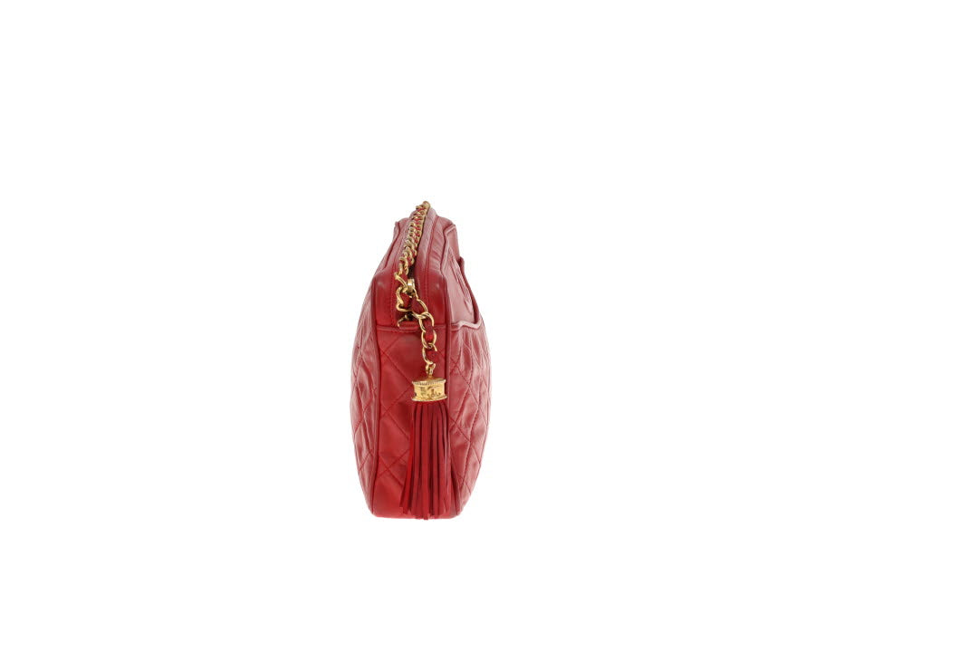Chanel Vintage Matelasse Lambskin CC Camera Bag Red