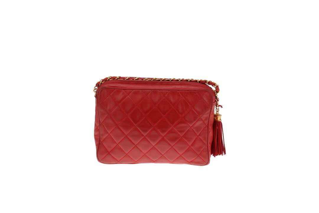 Chanel Vintage Matelasse Lambskin CC Camera Bag Red