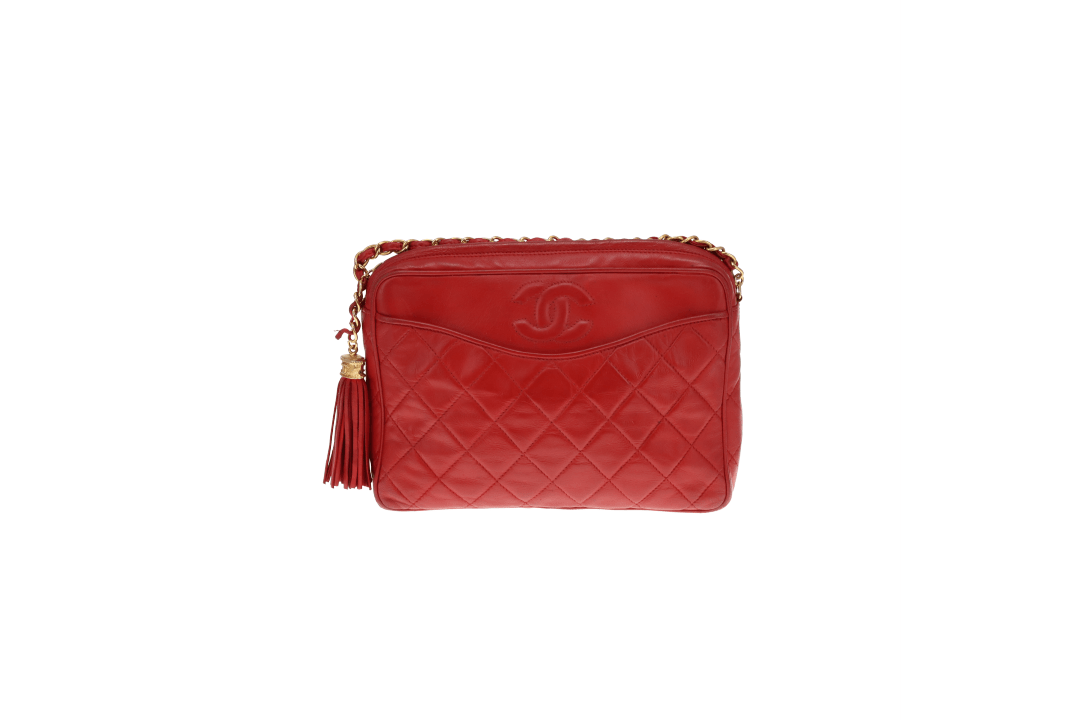 Chanel Vintage Matelasse Lambskin CC Camera Bag Red