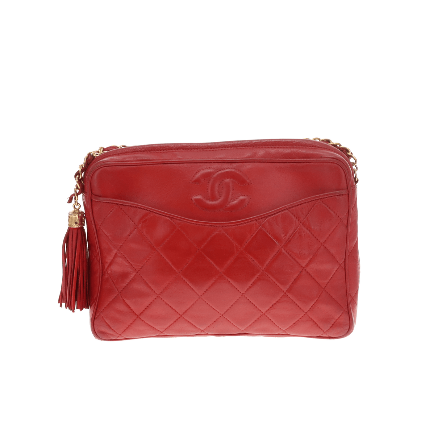 Sac bandoulière Chanel Vintage Matelassé en cuir d'agneau rouge avec logo CC
