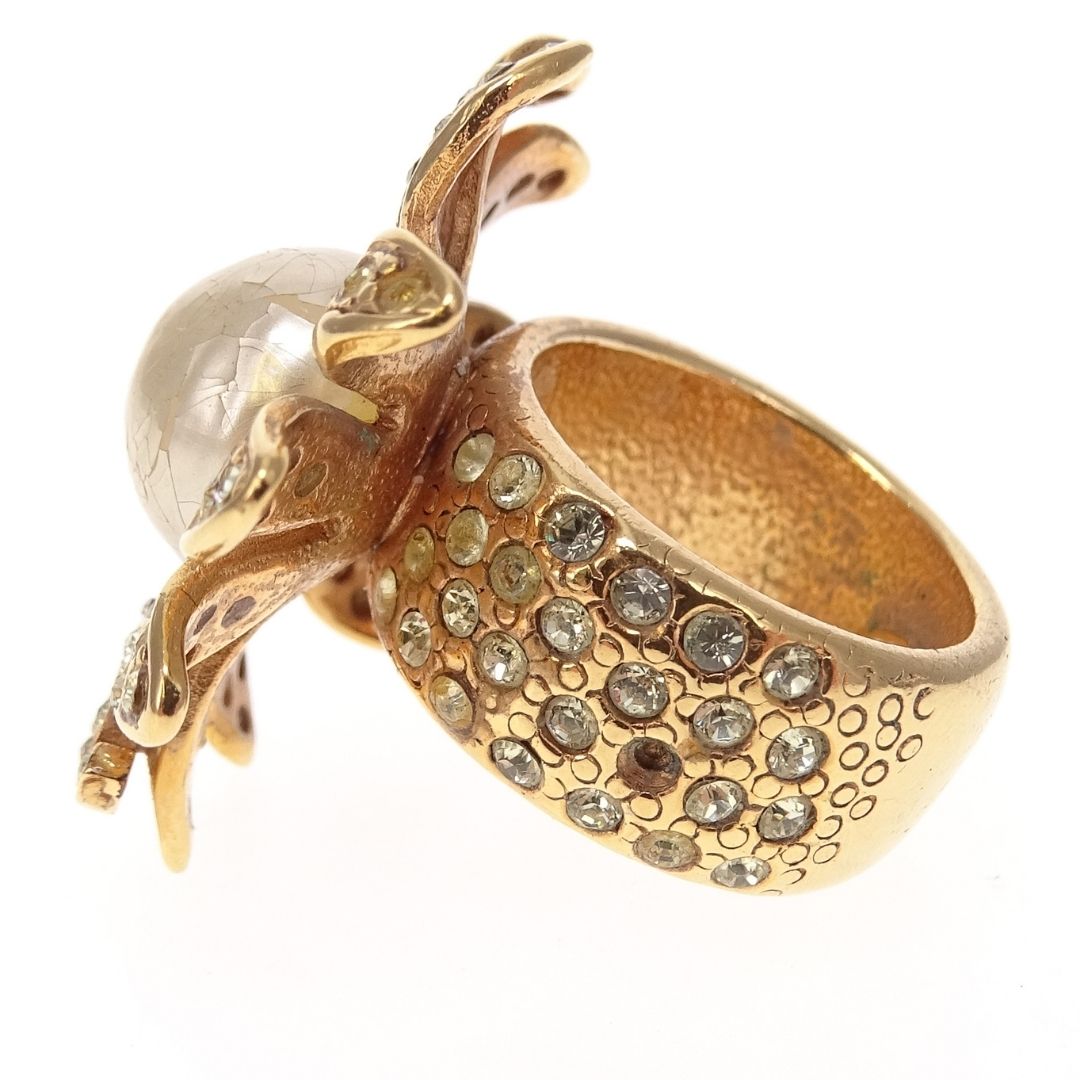 Chanel Cocktail Ring Goldtone With Costume Pearl & Strass Vintage 2005 Size 53