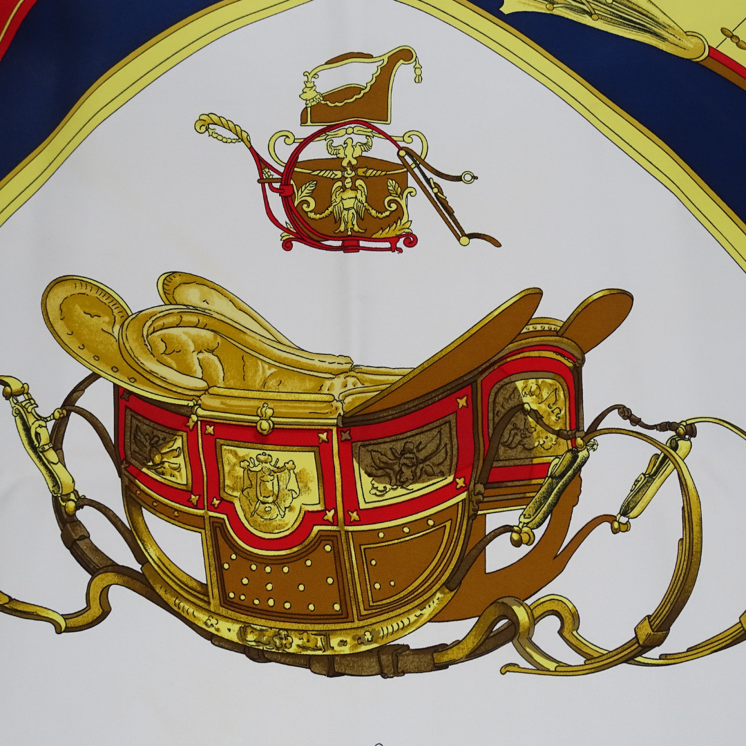 Hermes Springs Navy 100% Silk Scarf 90