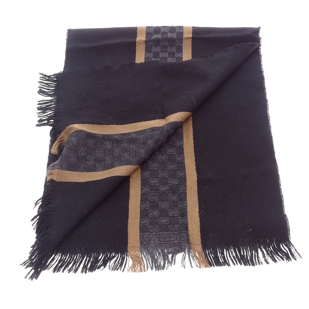 Gucci Wool & Silk Gold Stripe & Black Scarf