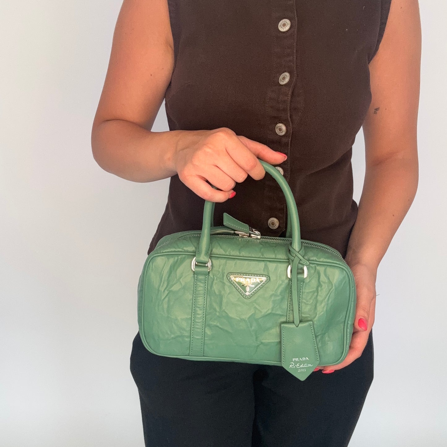 Prada Re-Edition 2001 Bauletto Green SHW