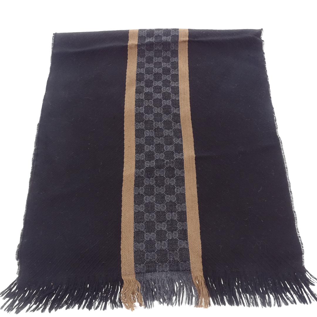 Gucci Wool & Silk Gold Stripe & Black Scarf