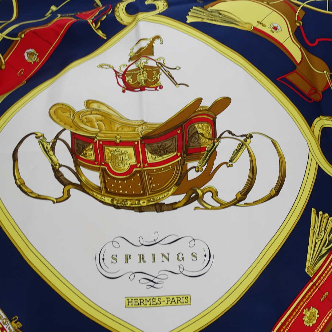 Hermes Springs Navy 100% Silk Scarf 90