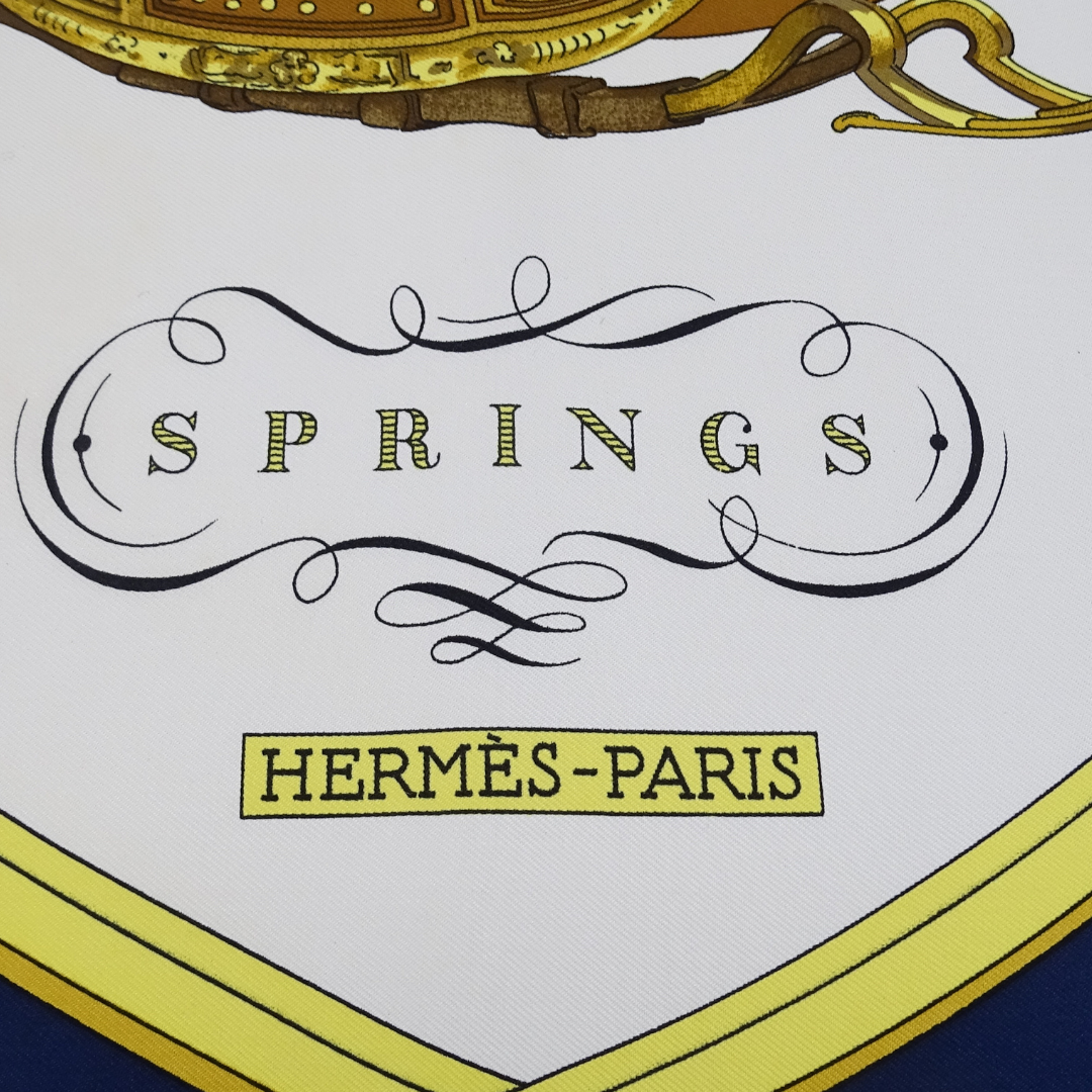 Hermes Springs Navy 100% Silk Scarf 90