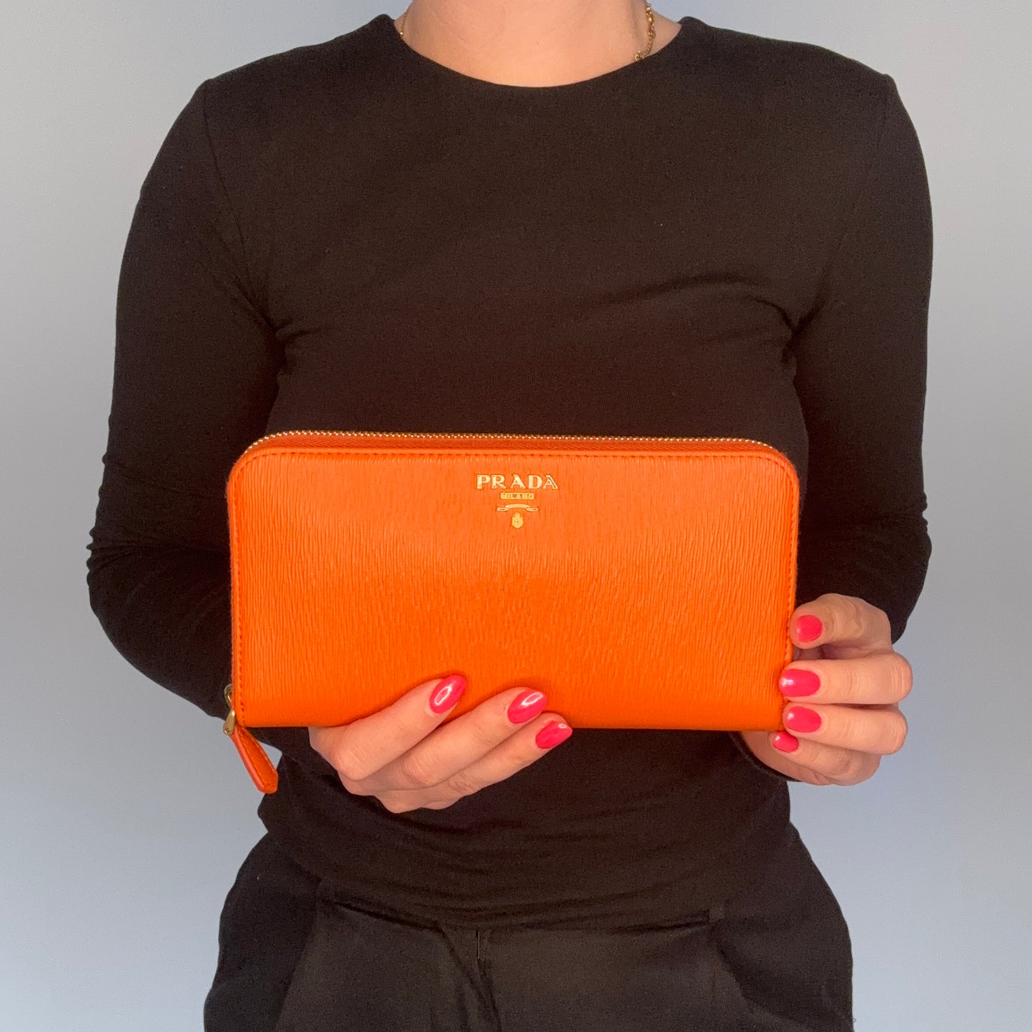 Prada Long Zipped Wallet Orange Saffiano