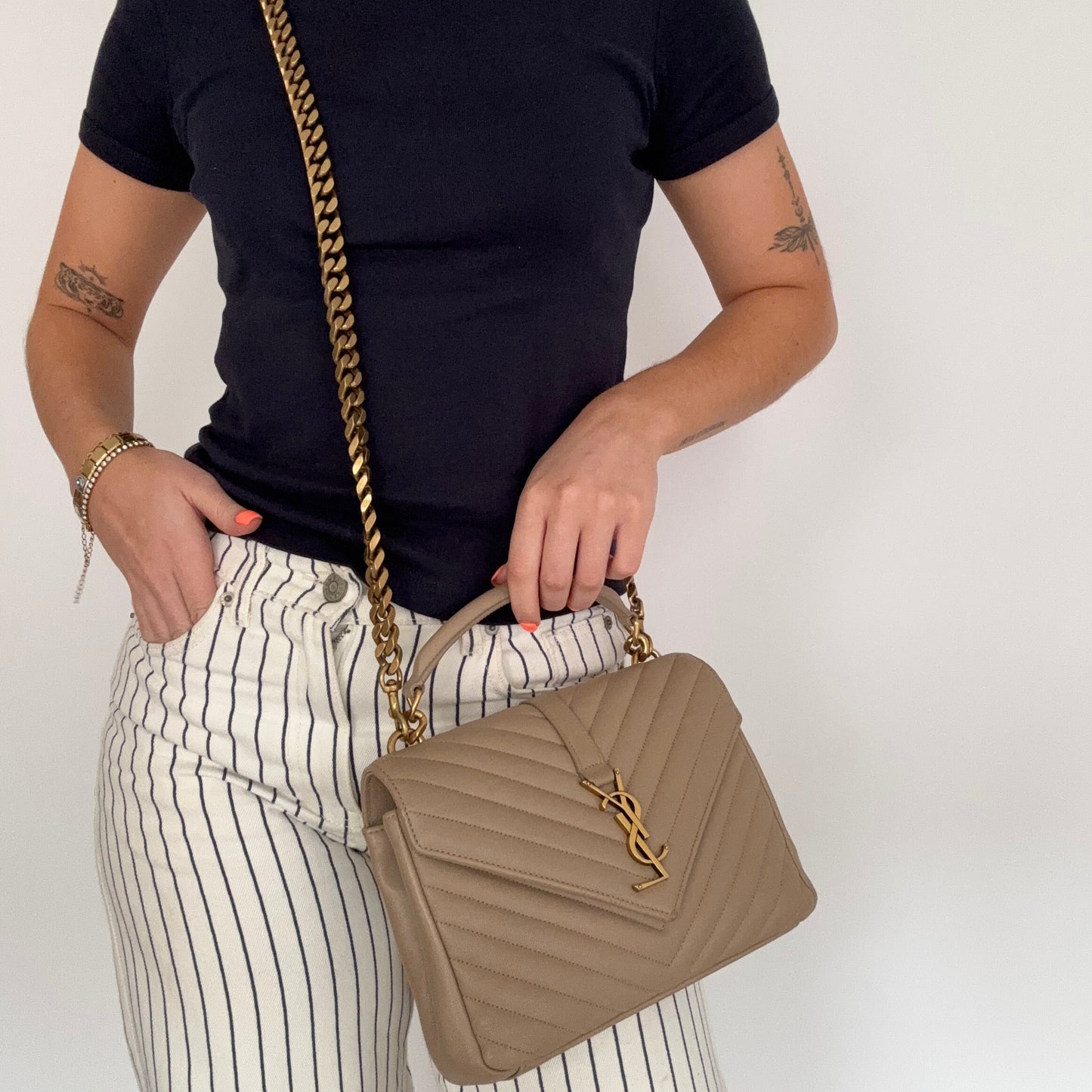 Saint Laurent College Bag In Dark Beige Leather