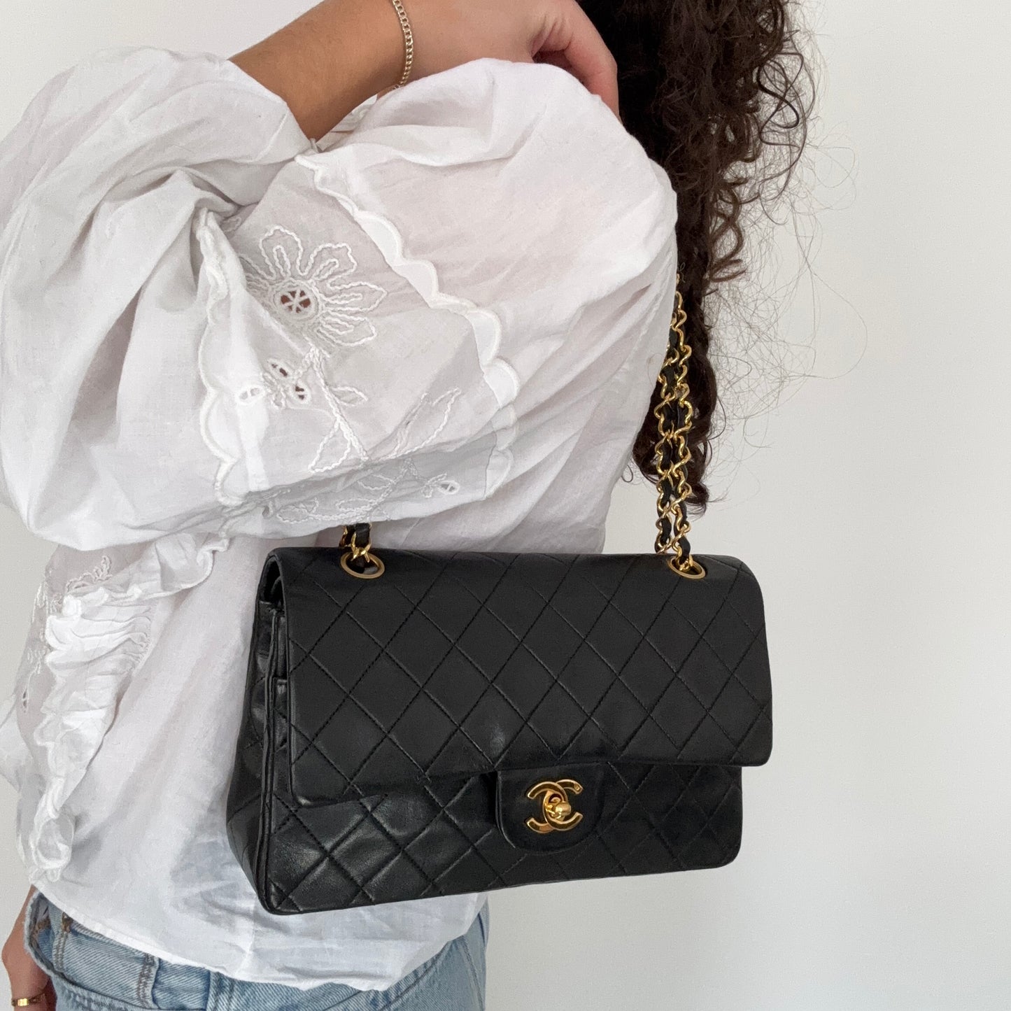 Chanel Classic Double Flap Med Black Lambskin GHW 1989/91
