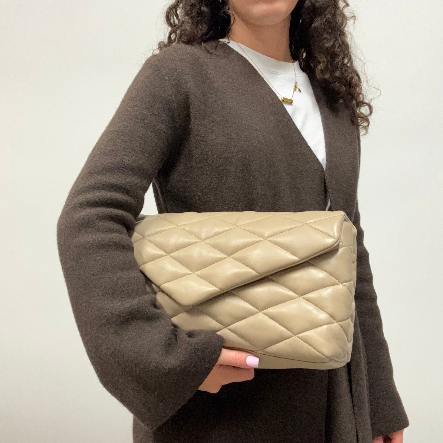 Saint Laurent Sade Oversized Clutch Beige Lambskin 2021