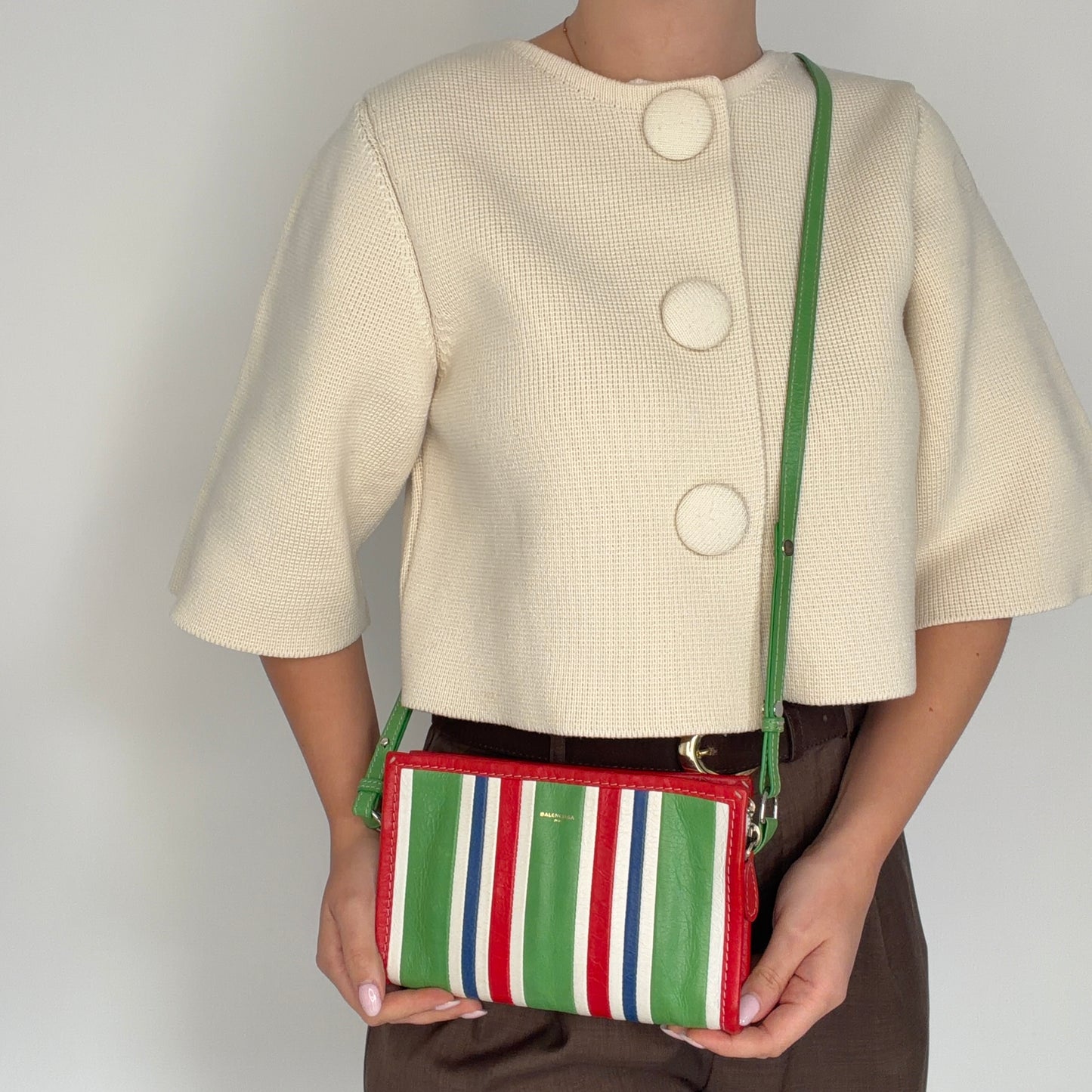 Balenciaga Bazar Crossbody Pouch In Green & Red, Blue & White