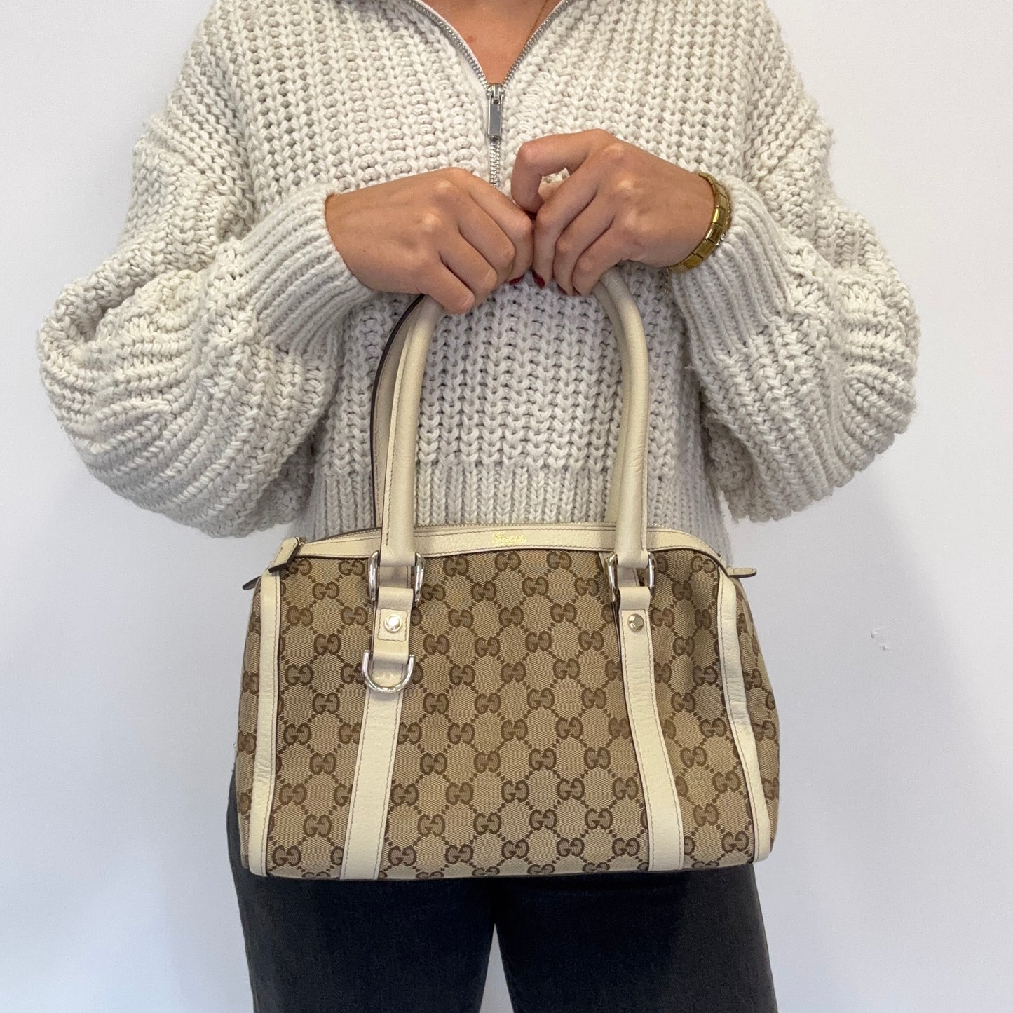 Gucci Abbey D Ring Boston Bag Ivory Vintage