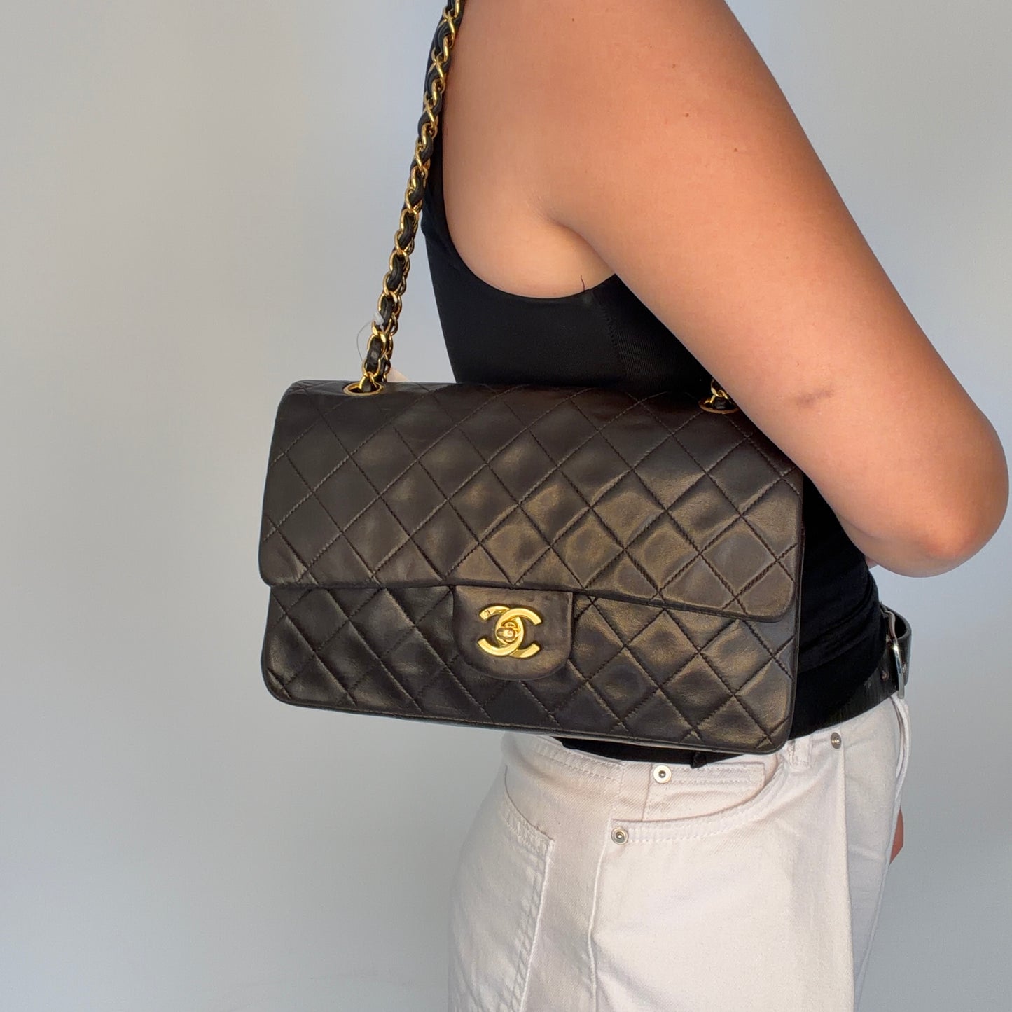 Chanel Classic Double Flap Medium Black Lambskin GHW  (3 series - 94/96)