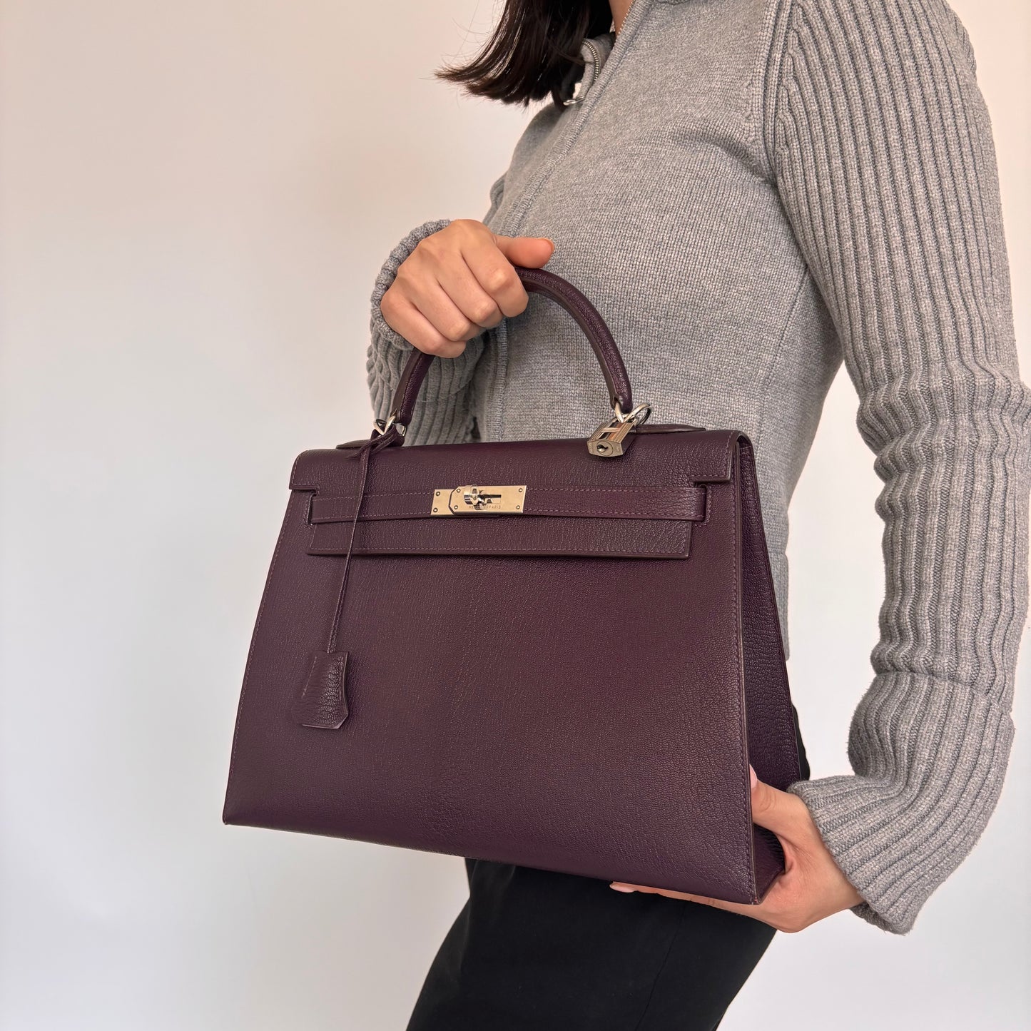 Hermes Kelly 32 Sellier Chevre De Coromandel Raisin PHW 2005