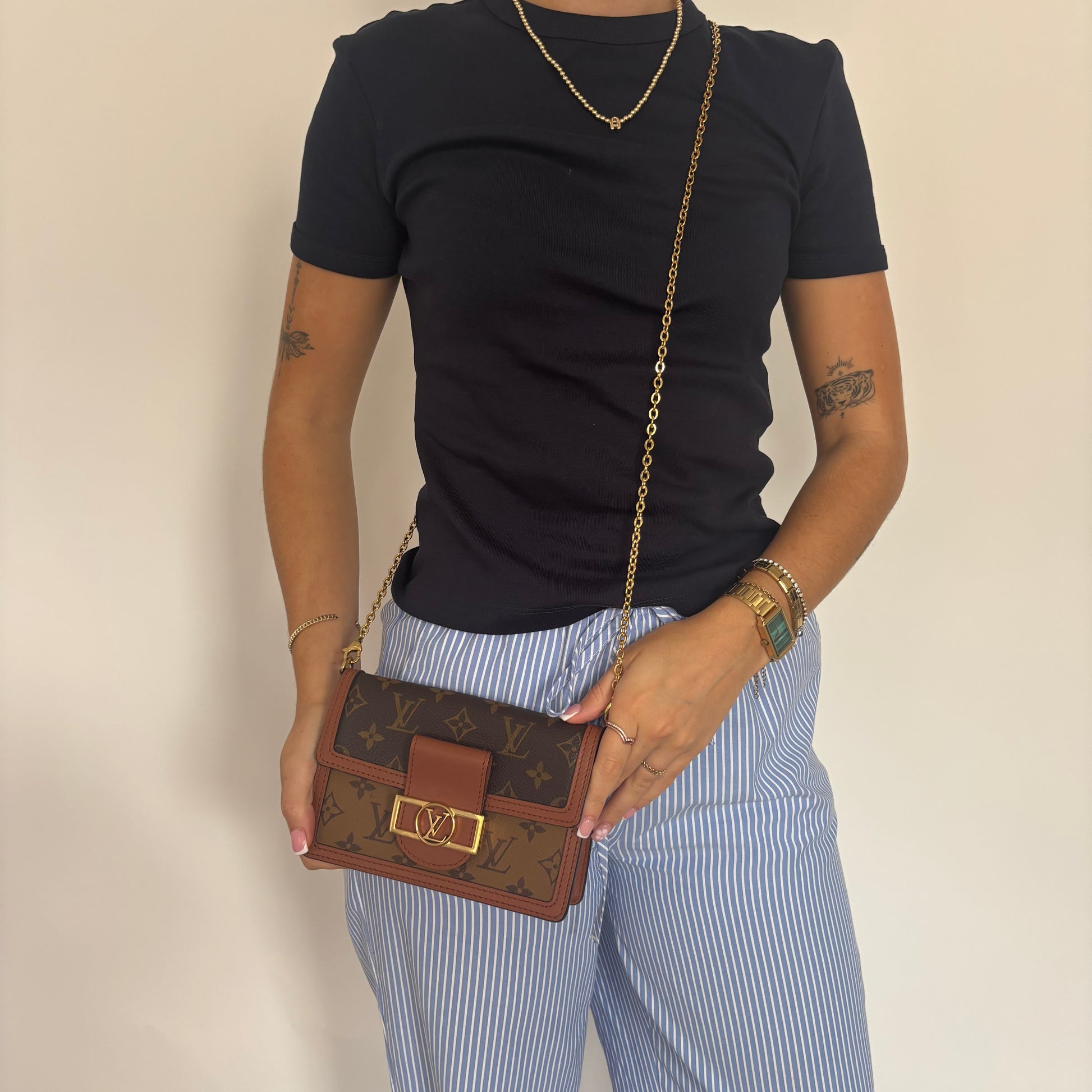 Louis Vuitton Reverse Monogram Dauphine Chain Wallet (NFID Chipped