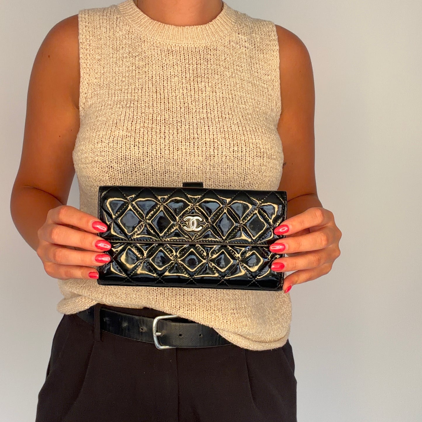 Chanel Long Flap Wallet Black Patent SHW 2011