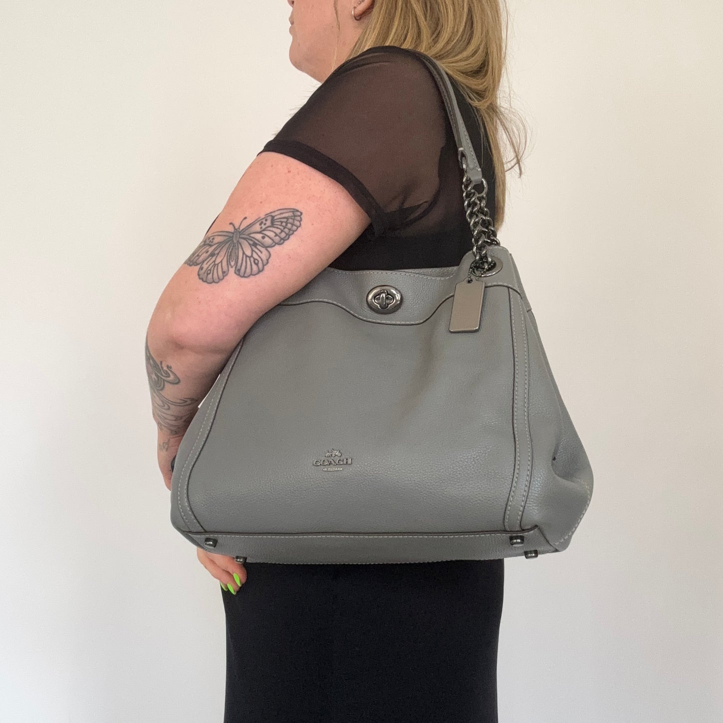 Coach Edie Turnlock Tote In Grey