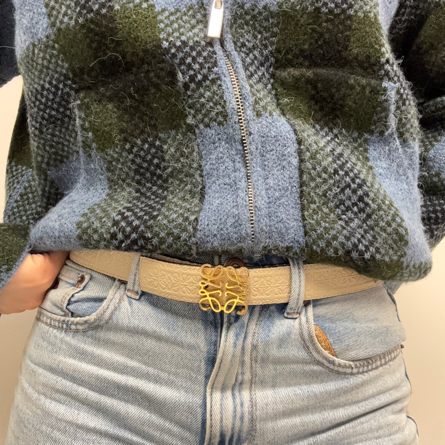 Loewe Anagram Belt Beige With Gold Buckle 90/36