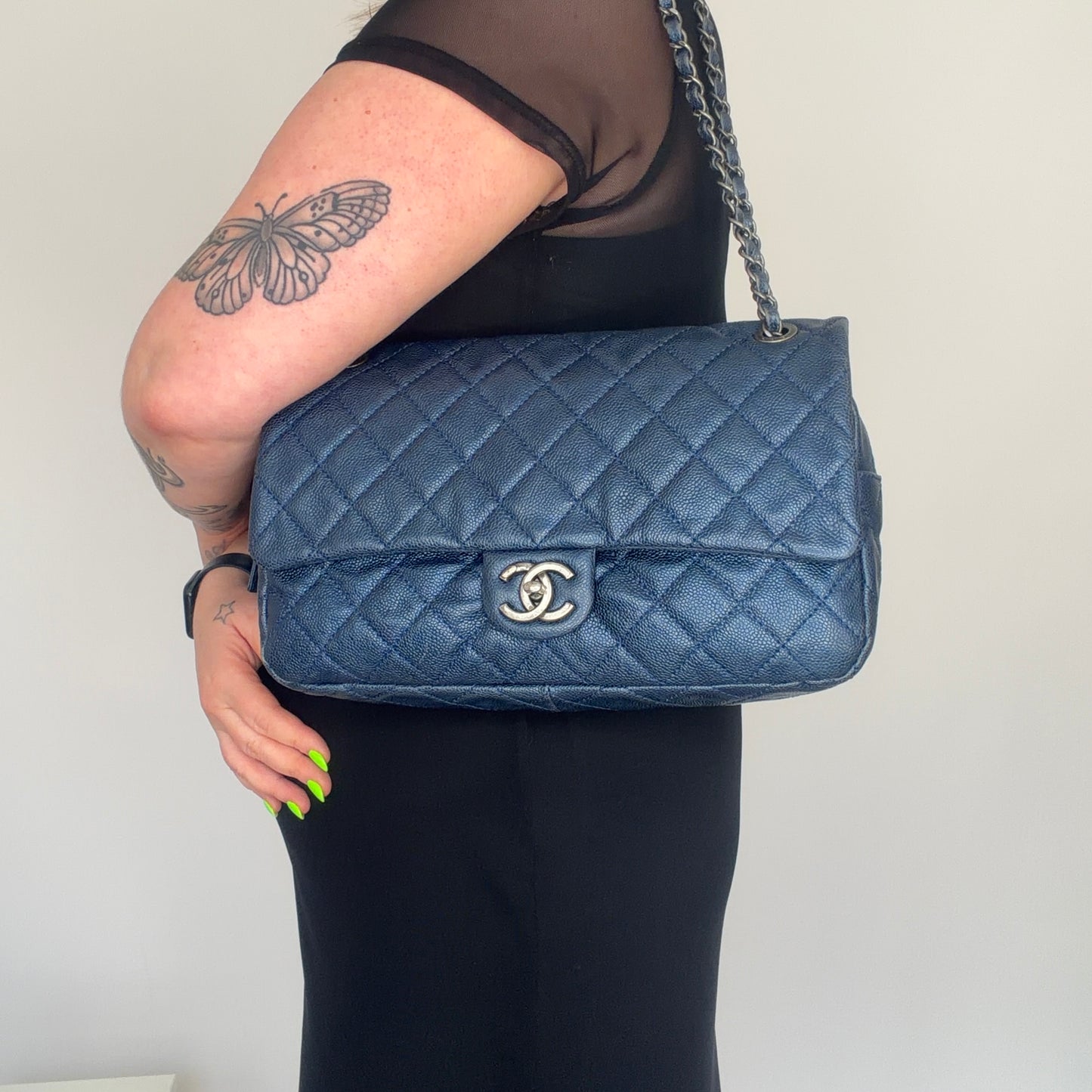 Chanel Easy Flap Metallic Blue Caviar 2012