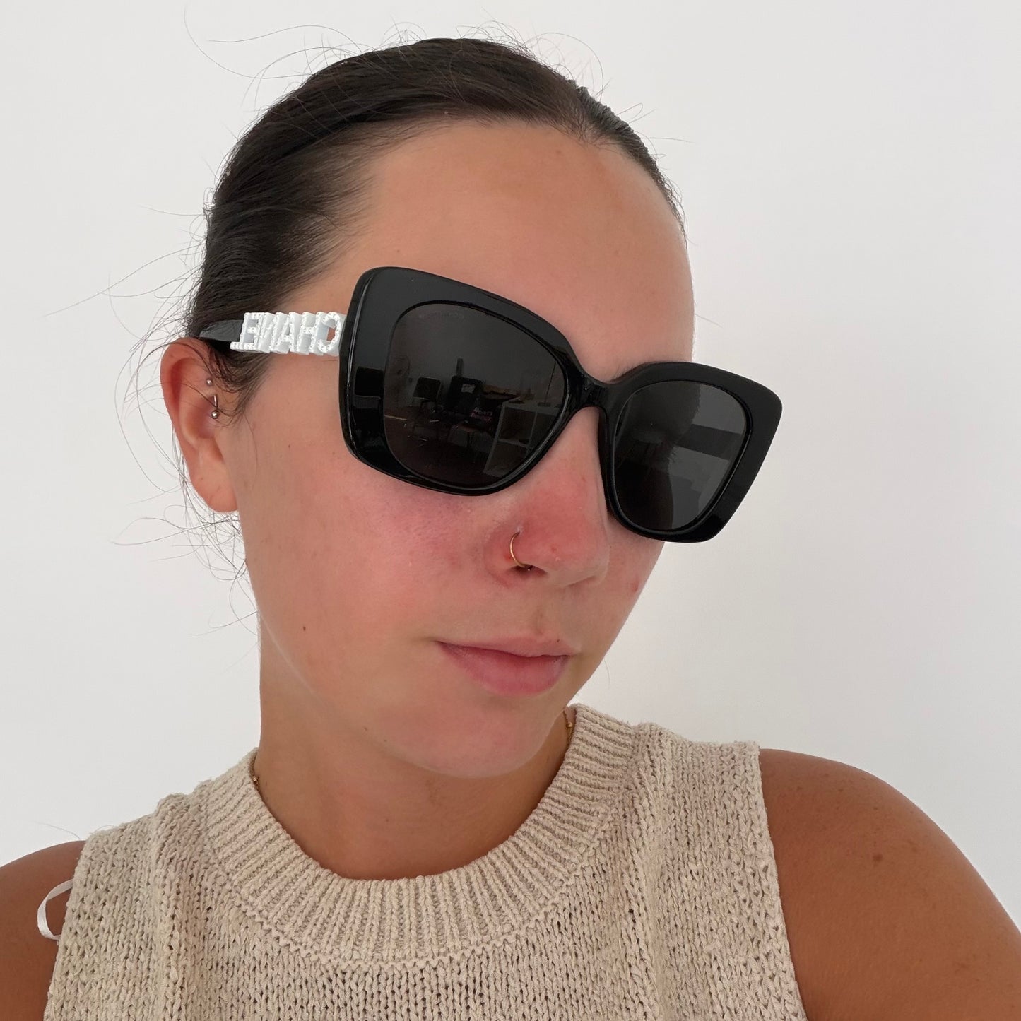 Chanel Sunglasses 5422-B Logo Arm Black/White