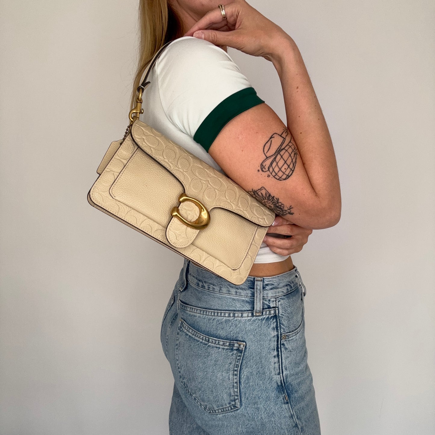 Coach Tabby 26 Bag – Cream Signature Embossed Leather with Silver Hardware