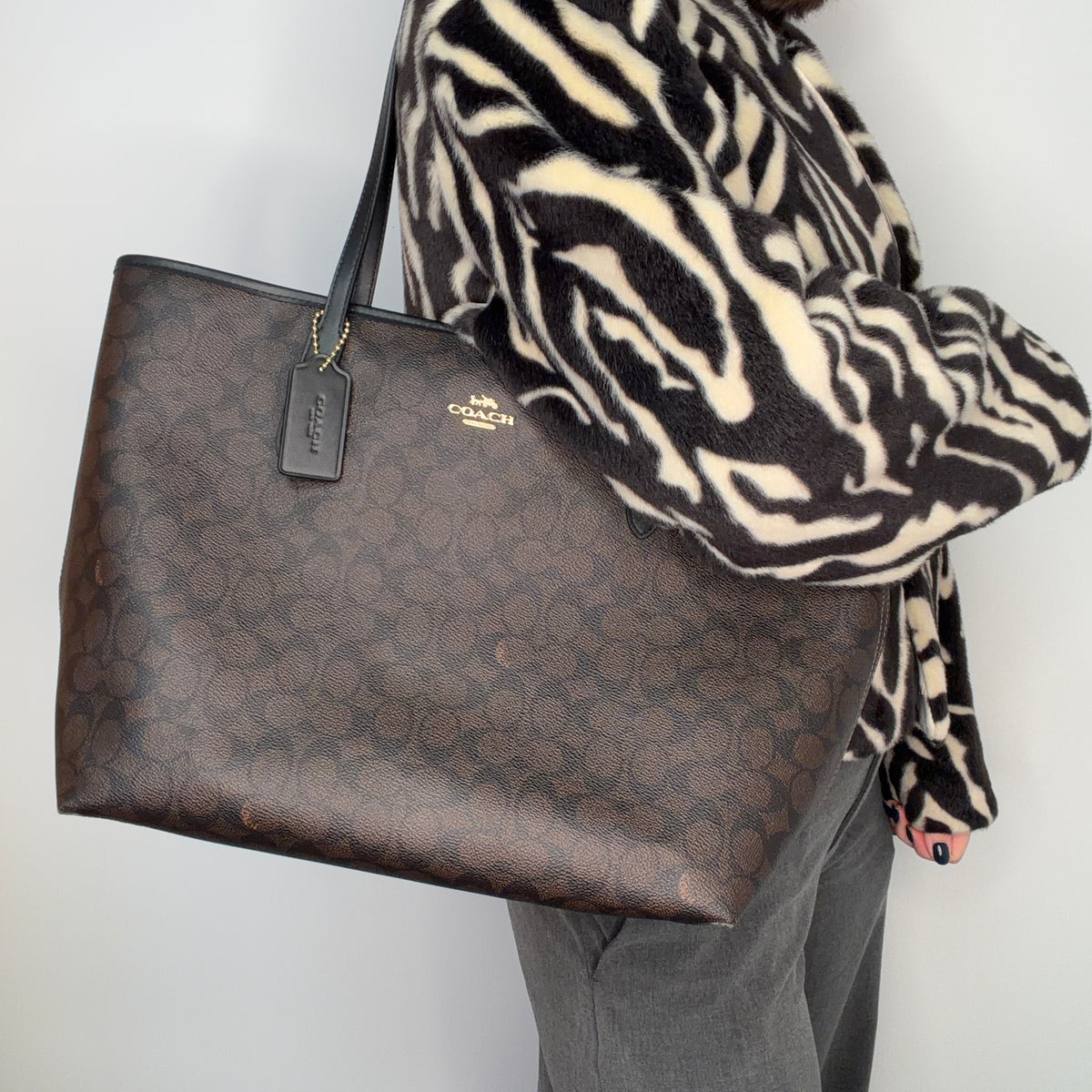 Coach City Tote Bag Brown Signature Canvas