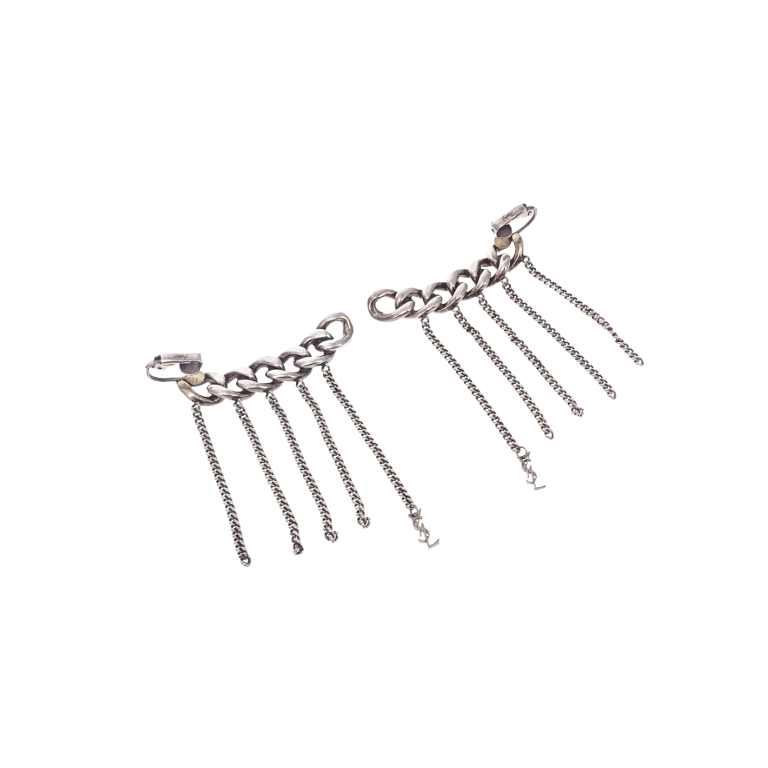 Saint Laurent Gunmetal Cascading Chain Ear Climbers