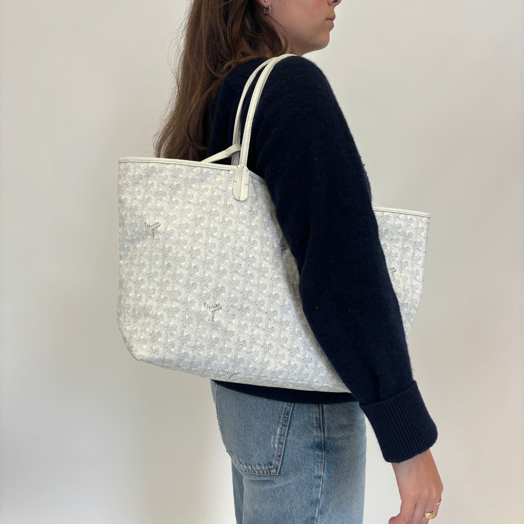 Goyard Blanc Goyardine St Louis Tote PM Size