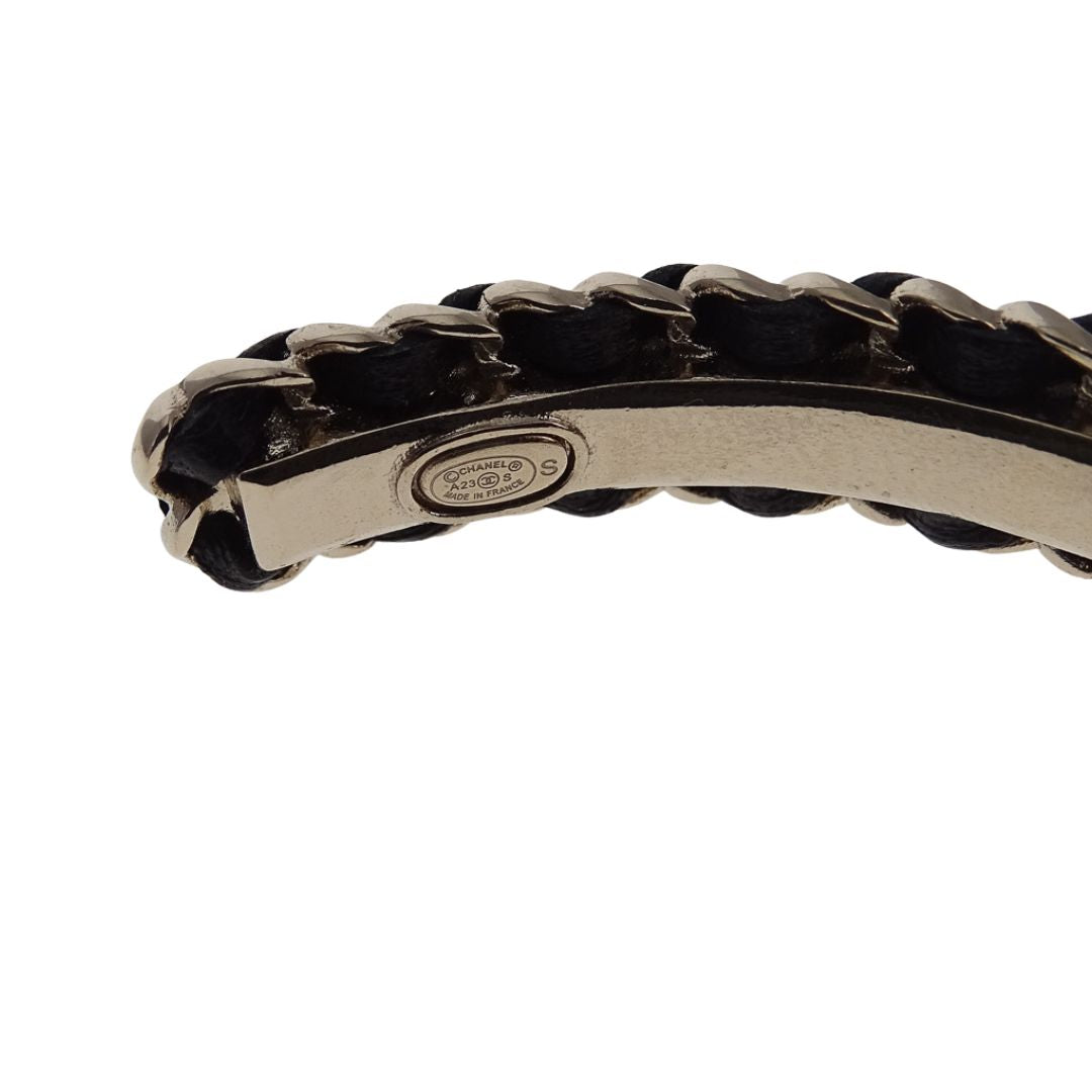 Chanel Strass and Leather Woven Thin Cuff (S) 2023