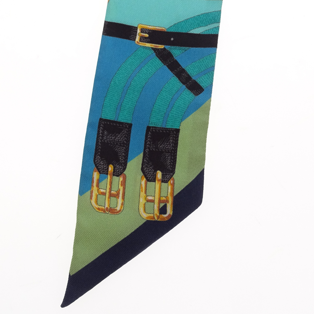 Hermes Silk Twilly Buckles & Straps Green & Blue