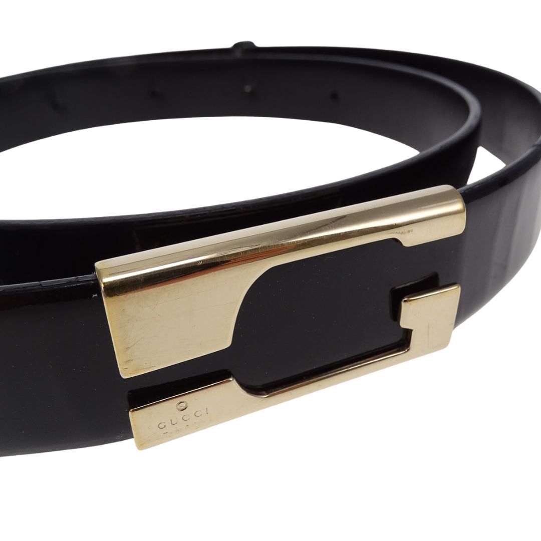 Gucci G Belt In Black Patent Leather 85/34