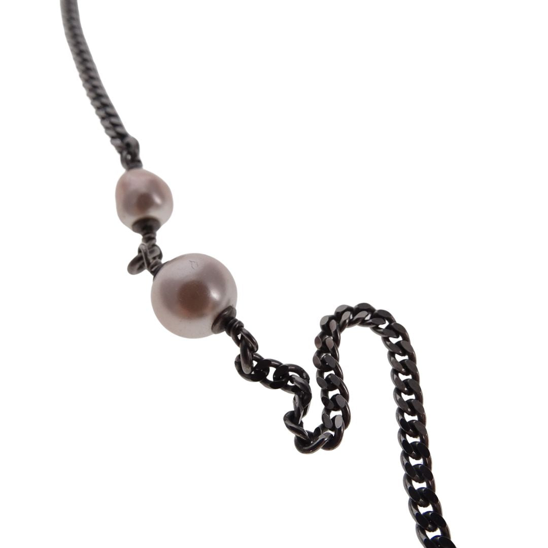 Chanel Ruthenium & Costume Pearl Cluster Pendant Necklace Short