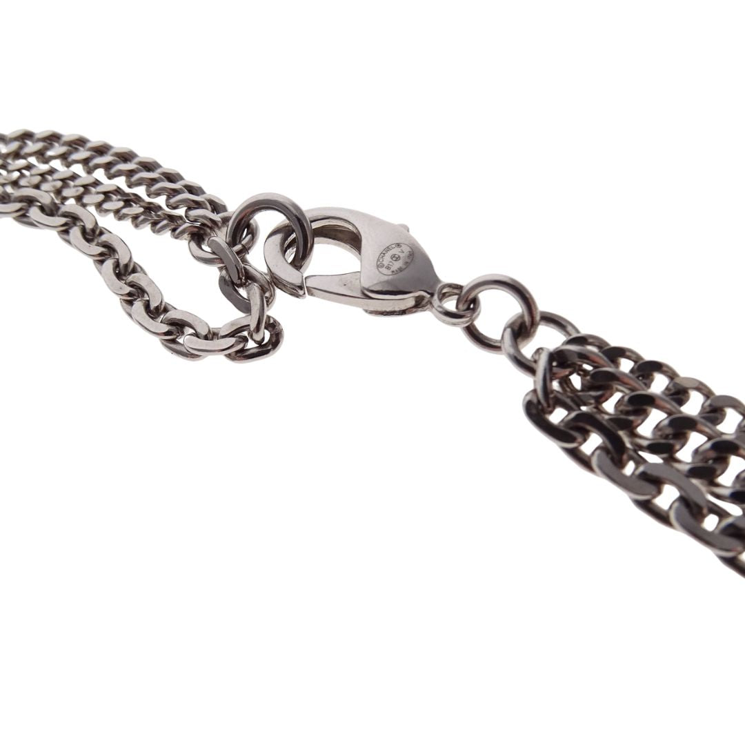 Chanel 2017 Multi-Chain CC Crest Shield Medallion Necklace  Silvertone 2017